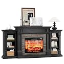 LGHM 72" Electric Fireplace with Mantel, Fireplace TV Stand for TVs Up to 80 Inch, Modern Entertainment Center with Storage, Realistic 3D Flame Effect and Stacked Stone Surround Design for Living Room