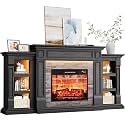 LGHM 72" Fireplace TV Stand with LED, Electric Fireplace with Mantel, Modern Entertainment Center with Storage for TVs Up to 80'', Fireplace Heater Insert for Living Room, Black