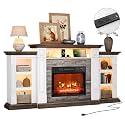 LGHM 72" LED Fireplace TV Stand with Outlet, Electric Fireplace with Mantel for TVs Up to 80 Inch, Entertainment Center with Storage, 23'' Fireplace Heater Insert with 3D Flame Effect for Living Room
