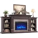 LGHM 80" Fireplace TV Stand with Color-Changing Flame, Dark/Brown(Espresso)