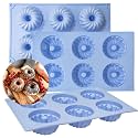 LGQUK Jello Mold, 3pcs Silicone Fluted Tube Cake Pans, 6-Cavity Non Stick Silicone Baking Molds for Cupcake, Donuts,Muffin, Cornbread, Brownie, Jellies (Blue, Fluted Tube)