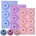 LGQUK Jello Molds 3pcs Silicone Fluted Tube Cake Pans, 6-Cavity Non Stick Silicone Baking Molds for Cupcake, Donuts,Muffin, Cornbread, Brownie, Jellies (Purple+Blue+Pink, Fluted Tube)