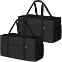 LHZK 2 Pack Extra Large Utility Tote Bag with Metal Wire Frame and the Sides Rinforced, Extra Large Tote Bag with Handle for Pool Beach Laundry Storage (Black)