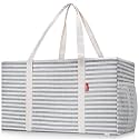 LHZK 2 Pack Extra Large Utility Tote Bag with Metal Wire Frame and the Sides Rinforced, Extra Large Tote Bag with Handle for Pool Beach Laundry Storage (Gray)