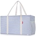 LHZK 2 Pack Extra Large Utility Tote Bag with Metal Wire Frame and the Sides Rinforced, Extra Large Tote Bag with Handle for Pool Beach Laundry Storage (Blue)