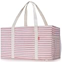 LHZK 2 Pack Extra Large Utility Tote Bag with Metal Wire Frame and the Sides Rinforced, Extra Large Tote Bag with Handle for Pool Beach Laundry Storage (Pink)