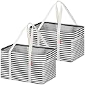 LHZK 2 Pack Utility Tote Bag with Metal Wire Frame and the Sides Rinforced, Large Tote Bag with Handle, Reusable Grocery Bags Foldable, Beach Bag, Car Tote, Black, 18.5''x11.8''x11.5''