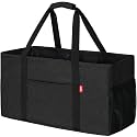 LHZK Standing Extra Large Utility Tote Bag with Metal Wire Frame and the Sides Rinforced, Extra Large Tote Bag with Handle, Reusable Grocery Bags Foldable, Beach Bag, Car Tote (Black)