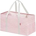 LHZK Standing Extra Large Utility Tote Bag with Metal Wire Frame and the Sides Rinforced, Extra Large Tote Bag with Handle, Reusable Grocery Bags Foldable, Beach Bag, Car Tote (Pink)