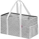 LHZK Standing Extra Large Utility Tote Bag with Metal Wire Frame and the Sides Rinforced, Extra Large Tote Bag with Handle, Reusable Grocery Bags Foldable, Beach Bag, Car Tote, Black