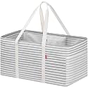 LHZK Standing Extra Large Utility Tote Bag with Metal Wire Frame and the Sides Rinforced, Extra Large Tote Bag with Handle, Reusable Grocery Bags Foldable, Beach Bag, Car Tote (Grey, 26''x15''x13'')