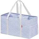 LHZK Standing Extra Large Utility Tote Bag with Metal Wire Frame and the Sides Rinforced, Extra Large Tote Bag with Handle, Reusable Grocery Bags Foldable, Beach Bag, Car Tote (Blue)