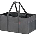 LHZK Standing Extra Large Utility Tote Bag with Metal Wire Frame and the Sides Rinforced, Extra Large Tote Bag with Handle, Reusable Grocery Bags Foldable, Beach Bag, Car Tote (Gray, 26''x15''x13'')