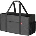 LHZK Standing Extra Large Utility Tote Bag with Metal Wire Frame and the Sides Rinforced, Extra Large Tote Bag with Handle, Reusable Grocery Bags Foldable, Beach Bag, Car Tote (Grey)