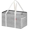 LHZK Standing Utility Tote Bag with Metal Wire Frame and the Sides Rinforced, Large Tote Bag with Handle, Reusable Grocery Bags Foldable, Beach Bag, Car Tote, Black, 18.5''x11.8''x11.5''