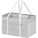 LHZK Standing Utility Tote Bag with Metal Wire Frame and the Sides Rinforced, Large Tote Bag with Handle, Reusable Grocery Bags Foldable, Beach Bag, Car Tote (Gray, 18.5''x11.8''x11.5'')