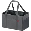 LHZK Standing Utility Tote Bag with Metal Wire Frame and the Sides Rinforced, Large Tote Bag with Handle, Reusable Grocery Bags Foldable, Beach Bag, Car Tote (Grey, 18.5''x11.8''x11.5'')