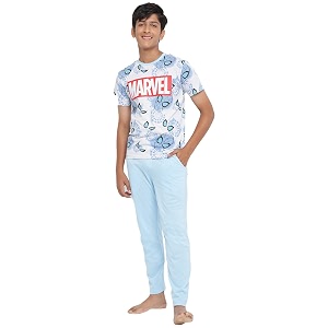 li39l tomatoes boys drawstring regular fit printed round neck cotton night suit sets dblue