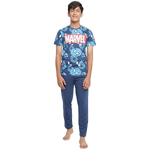 li39l tomatoes boys drawstring regular fit printed round neck cotton night suit sets dblue