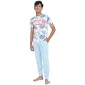 Li'l Tomatoes Boys Drawstring Regular Fit Printed Round Neck Cotton Night Suit Sets Dblue