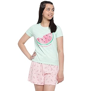 li39l tomatoes girls cotton night suit set  half sleeve t-shirt amp shorts  soft amp breathable summer sleepwear  printed nightsuit for 716 years