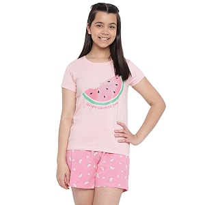 li39l tomatoes girls cotton night suit set  half sleeve t-shirt amp shorts  soft amp breathable summer sleepwear  printed nightsuit for 716 years