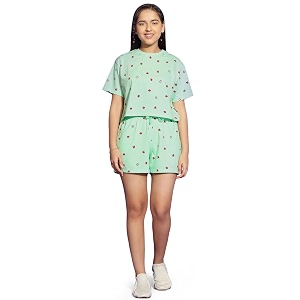 li39l tomatoes girls cotton night suit set  summer half sleeve t-shirt amp shorts  soft amp breathable sleepwear  printed nightsuit for 716 years