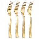 Liacere 360Pcs Plastic Forks - Heavyweight Forks - 7 Inch Heavy Duty Gold Disposable Forks- Gold Plastic Silverwar Perfect For Parties&amp;Weddings&amp;Thanksgiving&amp;Restaurants And Daily Using&amp;Fall Party