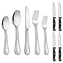 LIANYU 24-Piece Silverware Set with Steak Knives for 4, Stainless Steel Flatware Cutlery Set for Kitchen Restaurant Hotel, Fancy Eating Utensils Tableware with Beaded Edge, Dishwasher Safe