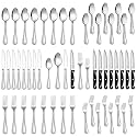 LIANYU 48-Piece Silverware Set with Steak Knives for 8, Stainless Steel Flatware Cutlery Set for Kitchen Restaurant Hotel, Fancy Eating Utensils Tableware with Beaded Edge, Dishwasher Safe