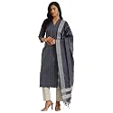 Libas Blue Woven Design Cotton Blend Straight
