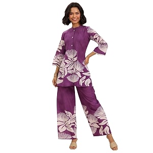 Libas Brown Printed Cotton Co Ords Co