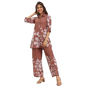 Libas Brown Printed Cotton Co Ords Co