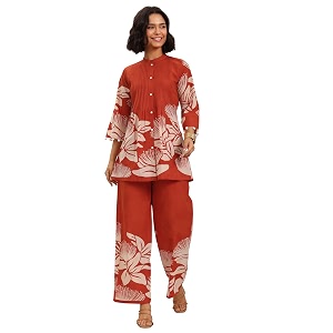 Libas Brown Printed Cotton Co Ords Co