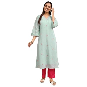 Libas Embroidered Chanderi Cotton A Line Kurta