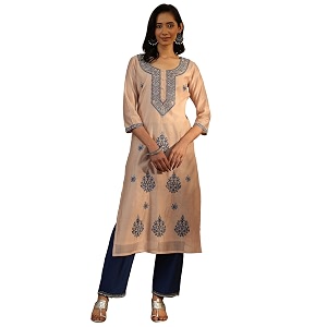Libas Embroidered Chanderi Silk Straight Kurta