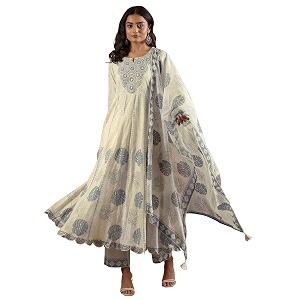Libas Embroidered Cotton Anarkali Kurta with Trouser