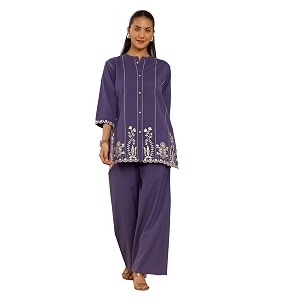 Libas Embroidered Cotton Blend Straight Co Ord