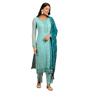 Libas Embroidered Georgette Straight Kurta With Trouser