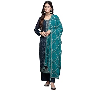 Libas Embroidered Georgette Straight Kurta With Trouser