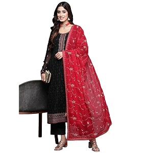 Libas Embroidered Georgette Straight Kurta With Trouser
