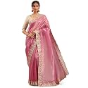 Libas Embroidered Organza Saree With Unstitched Blouse
