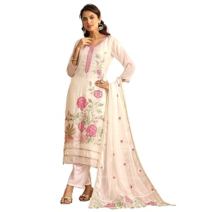 Libas Embroidered Organza Straight Kurta Set for
