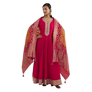 Libas Embroidered Silk Blend A-Line Gown