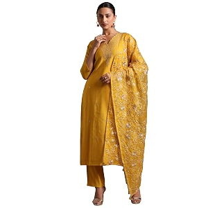 Libas Embroidered Silk blend Straight Kurta with