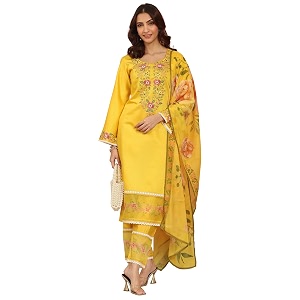 Libas Embroidered Silk blend Straight Kurta With