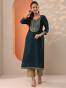 LIBAS Embroidered Silk Blend Straight Kurta for