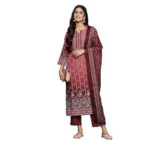 Libas Maroon Printed Poly Crepe Straight Kurta