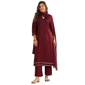 Libas Maroon Yoke Design Viscose Straight Kurta