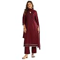 Libas Maroon Yoke Design Viscose Straight Kurta